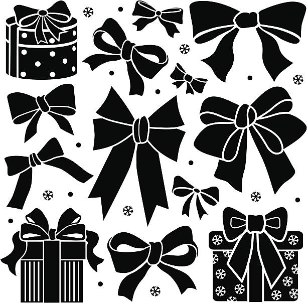bows and presents design elements Vector design elements with holiday bows and presents. gift silhouettes stock illustrations