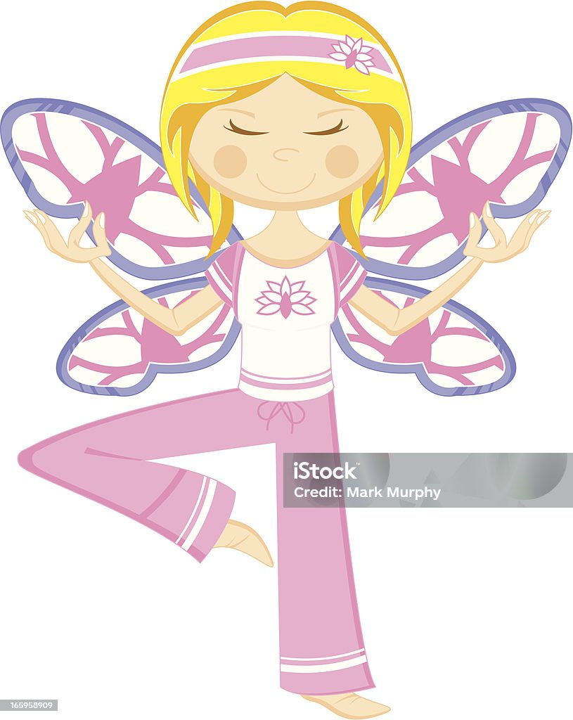 Yoga Chica con mariposa de alas - arte vectorial de A la moda libre de derechos