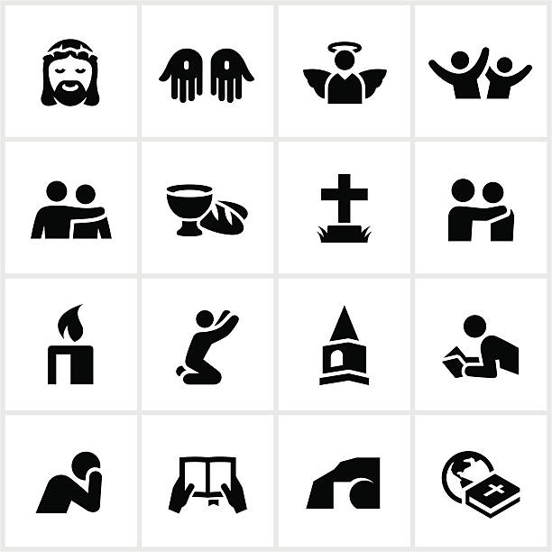 Black Christian Faith Icons Christian faith related icons. All white strokes/shapes are cut from the icons and merged allowing the background to show through. religious symbol stock illustrations