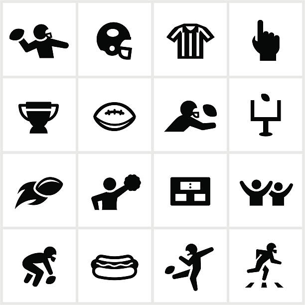 Black Football Icons American Football Icons. All white strokes/shapes are cut from the icons and merged allowing the background to show through. passing sport stock illustrations