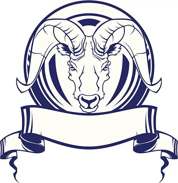 Vector illustration of Ram head with banner