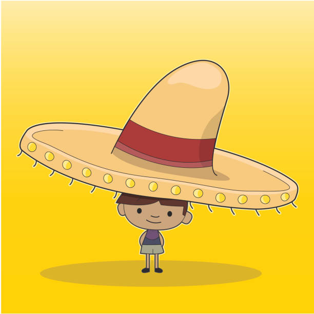 Niño de dibujos animados con sombrero de ala ancha - ilustración de arte vectorial