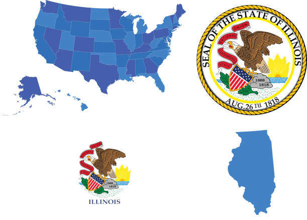 ilustrações, clipart, desenhos animados e ícones de conjunto de estado de illinois - state seal