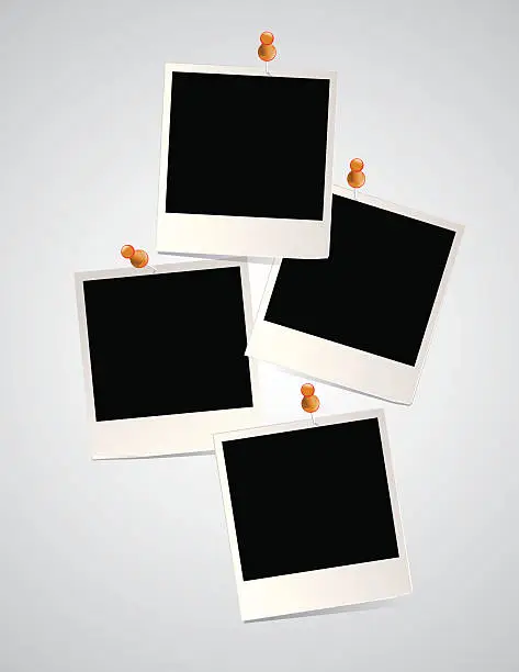 Vector illustration of Polaroid photos with pins to the wall