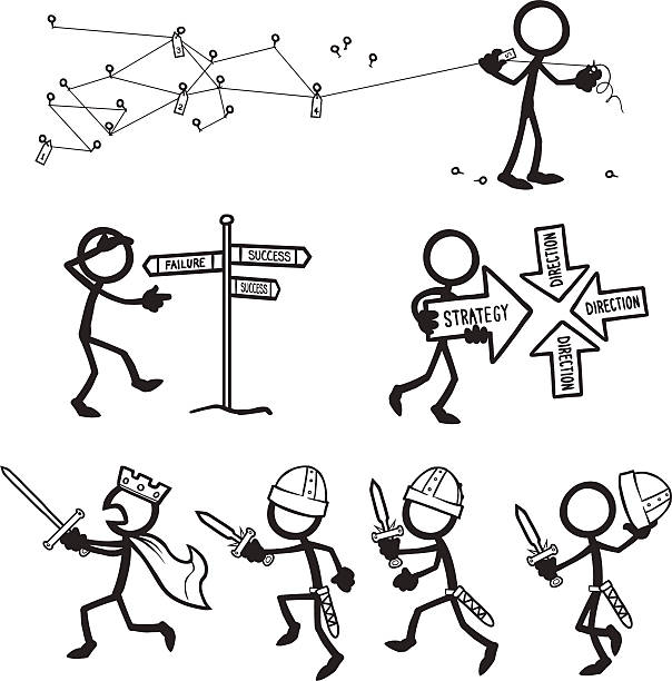 ilustrações de stock, clip art, desenhos animados e ícones de a direcção estratégica - stickfigure