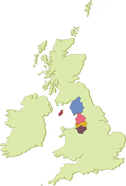 Vector illustration of UK North West counties map