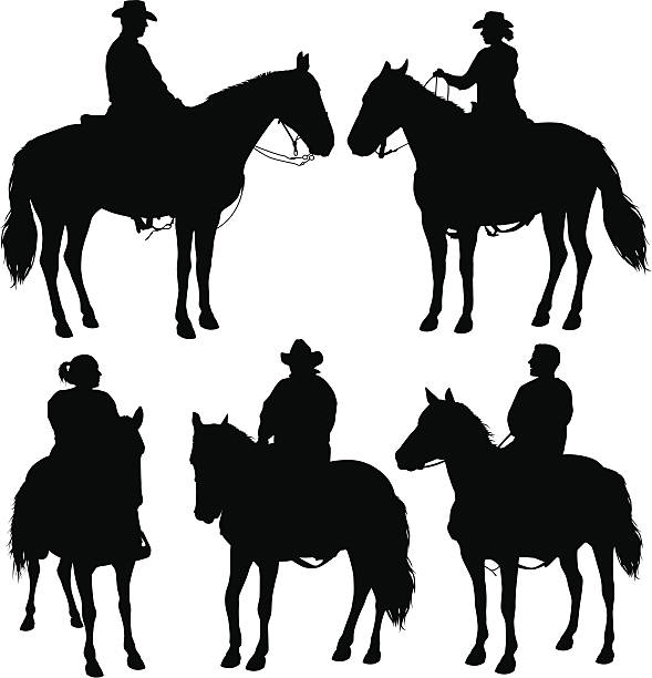 ilustrações, clipart, desenhos animados e ícones de passeio a cavalo - horseback riding cowboy riding recreational pursuit
