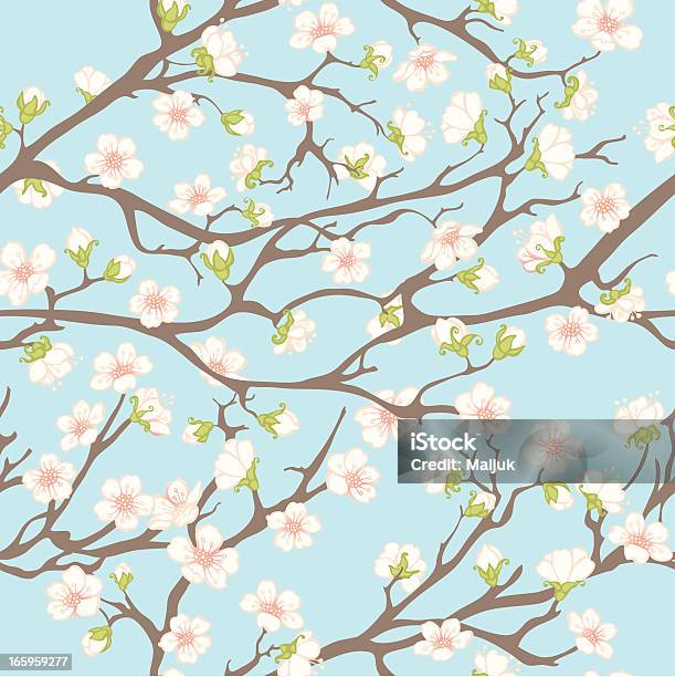 Primavera Sem Costura Padrão - Arte vetorial de stock e mais imagens de Flor de cerejeira - Flor de cerejeira, Flor, Plano de Fundo