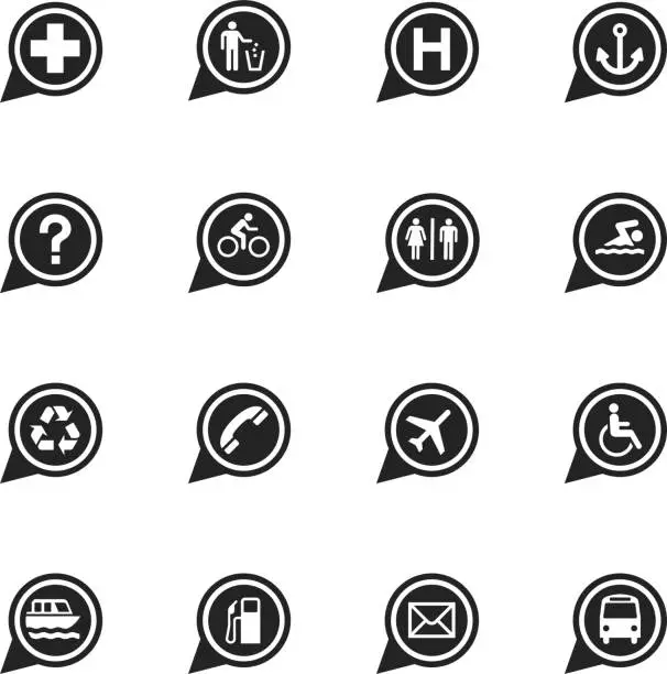 Vector illustration of Map Sign Silhouette Icons  | Set 1