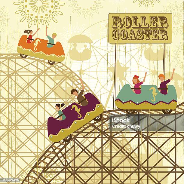 Ilustración de Vintage Coster De Rodillo y más Vectores Libres de Derechos de Montaña rusa - Montaña rusa, Parque de atracciones, Patrones visuales