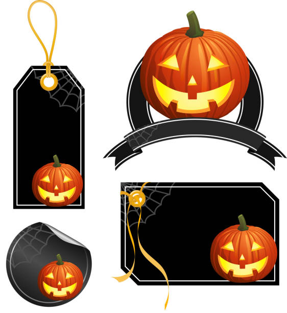 ilustraciones, imágenes clip art, dibujos animados e iconos de stock de pumpkins etiqueta de precio - halloween pumpkin jack olantern industry