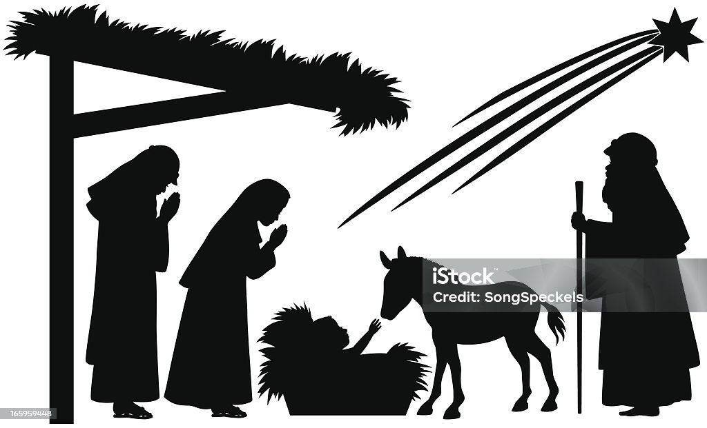 Nativité Silhouettes - clipart vectoriel de Crèche de Noël libre de droits