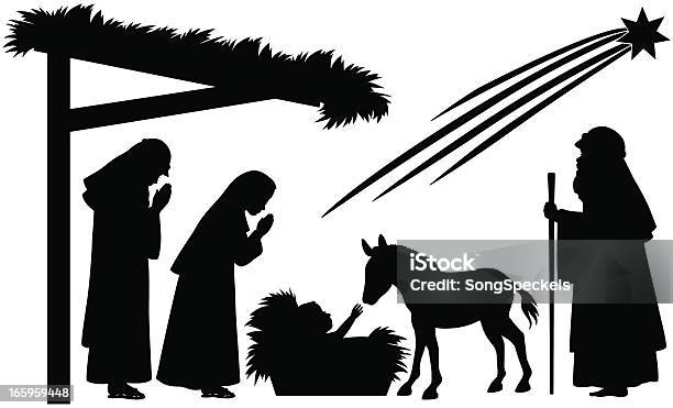 Nativité Silhouettes Vecteurs libres de droits et plus d'images vectorielles de Crèche de Noël - Crèche de Noël, Noël, Silhouette - Contre-jour