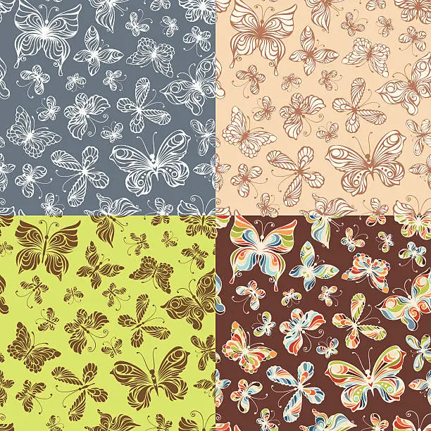 Vector illustration of Seamless patterns with butterflies
