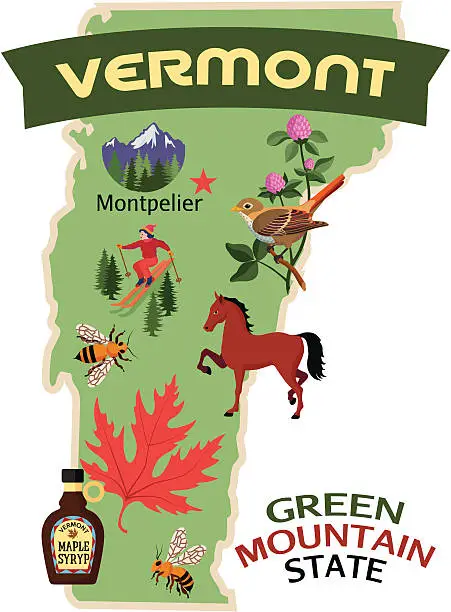 Vector illustration of Vermont map and icons