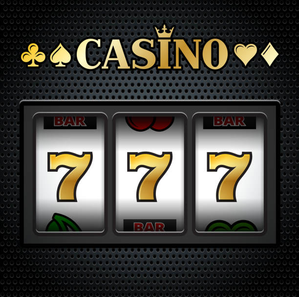 Ігровий автомат у ресторані казино сімки на чорному тлі - ігрові апарати Stock Illustrations