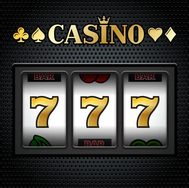 Vector illustration of Casino Slot Machine Sevens on Black Background