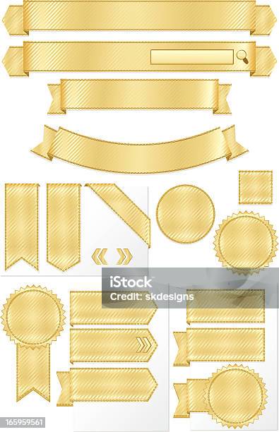 Metálico Brilhante Ouro Fitas Conjunto De Banners Verticais - Arte vetorial de stock e mais imagens de Dourado - Cores