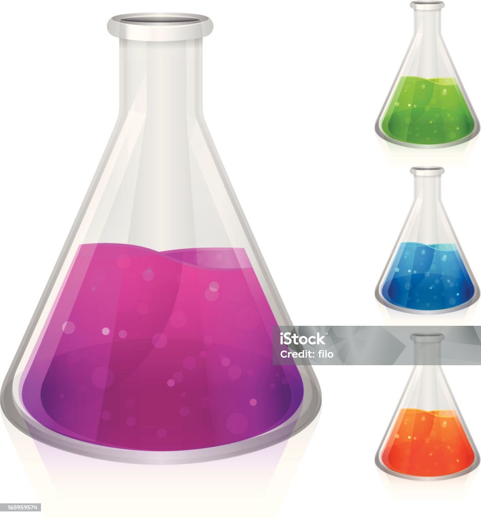 Chemistry Flask Chemistry beaker in various colors.  Chemical stock vector