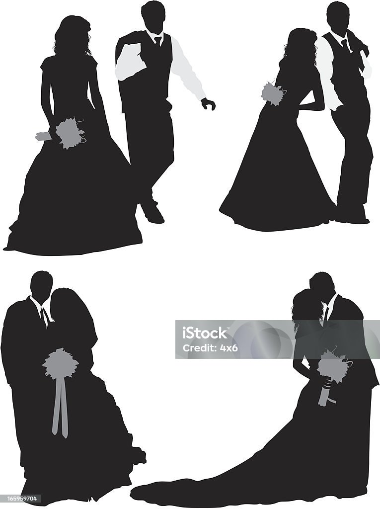 Multiple images of a newlywed couple Multiple images of a newlywed couplehttp://www.twodozendesign.info/i/1.png Black And White stock vector