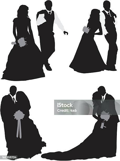 Multiple Images Of A Newlywed Couple Stock Illustration - Download Image Now - Black And White, Newlywed, Adult