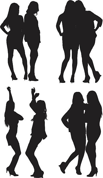 illustrazioni stock, clip art, cartoni animati e icone di tendenza di più immagini di donne di amici - white background using voice full length high heels