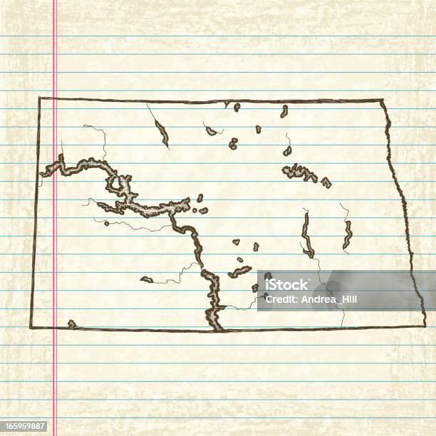 Vector Sketchy Map On Aged Lined Paper Background North Dakota Stock Illustration - Download Image Now