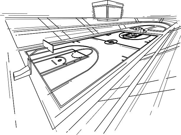lapangan baketball - court line ilustrasi stok