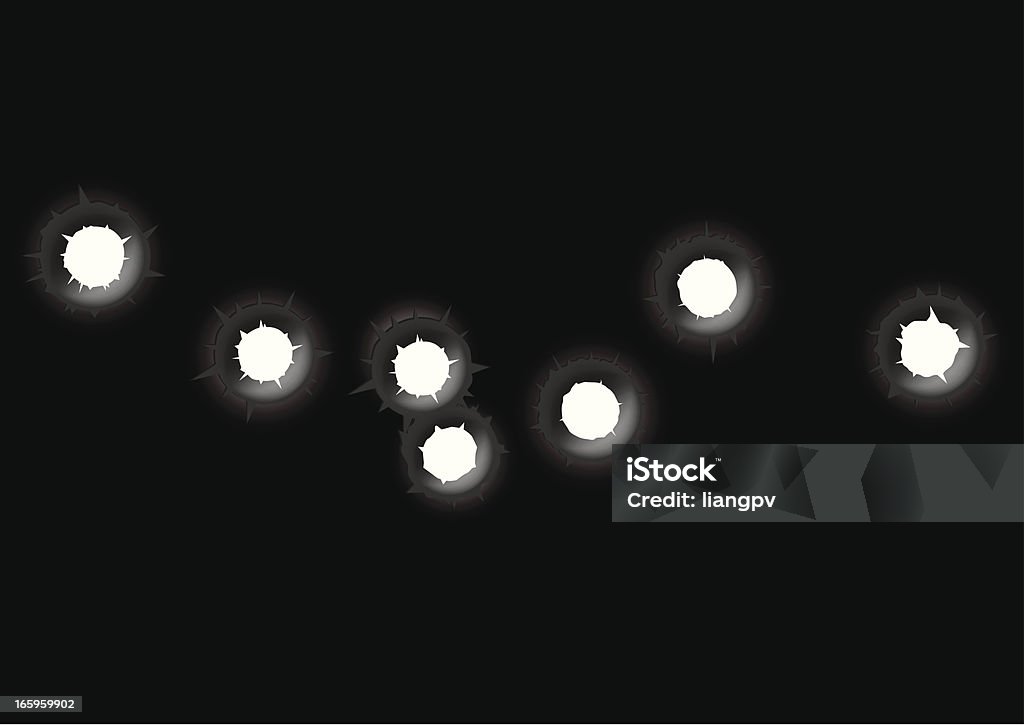 Black background with seven bullet holes Shooting effect. Bullet Hole stock vector