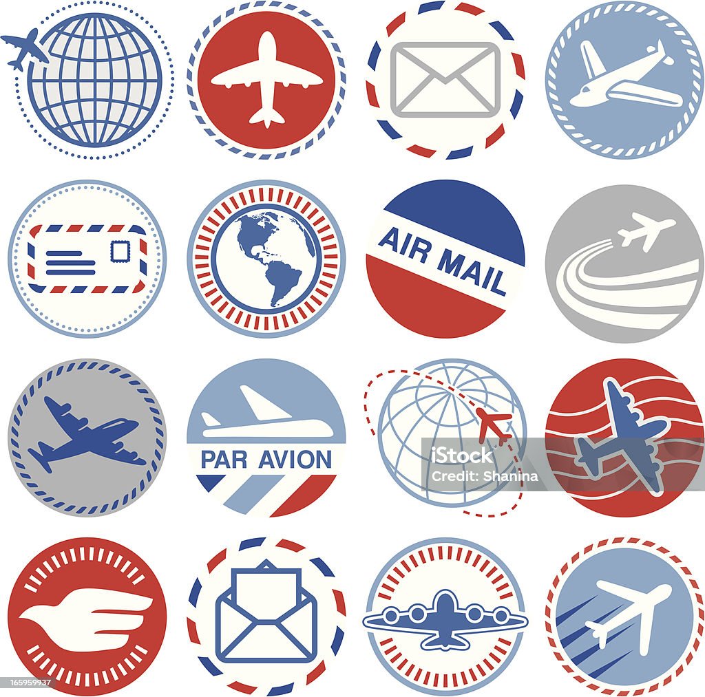 Lettre par avion-cercle Icons/phoques - clipart vectoriel de Lettre par avion libre de droits