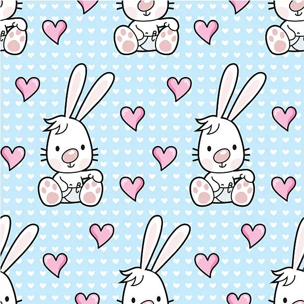 Vector illustration of baby bunny seamless pattern / cartoon