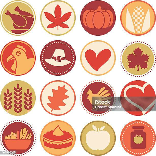 Thanksgiving Circle Icons Seals Stock Illustration - Download Image Now - Thanksgiving - Holiday, Turkey Meat, Apple - Fruit