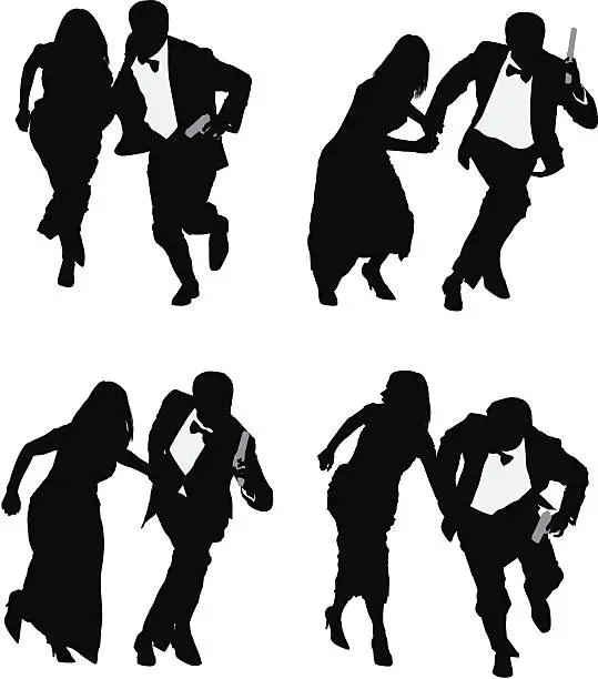 Vector illustration of Silhouette of a couple running