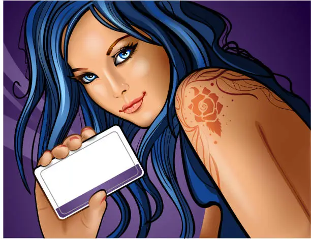 Vector illustration of Girl holding a business card