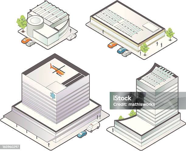 Isometric Medical Budynków - Stockowe grafiki wektorowe i więcej obrazów Budynek z zewnątrz - Budynek z zewnątrz, Rzut izometryczny, Szpital