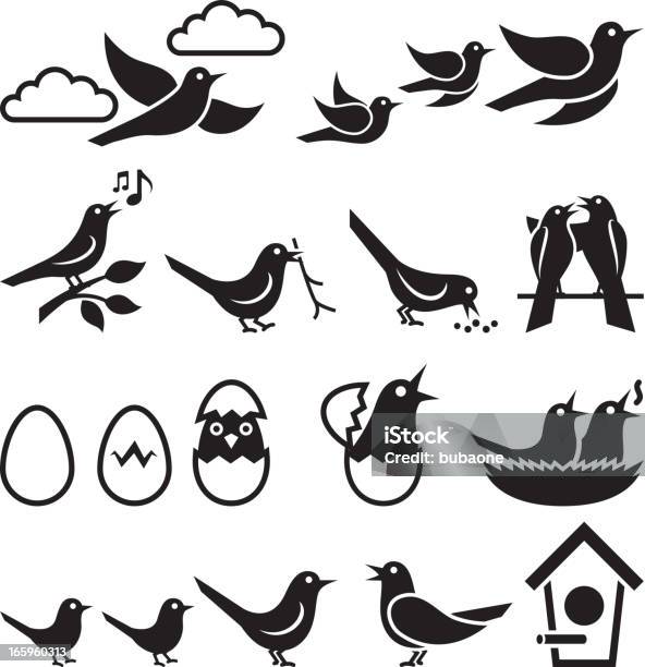 Birds Black And White Royalty Free Vector Icon Set Stock Illustration - Download Image Now - Bird, Icon Symbol, Bird's Nest