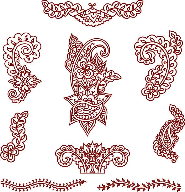 Vector illustration of Mehndi Design Elements