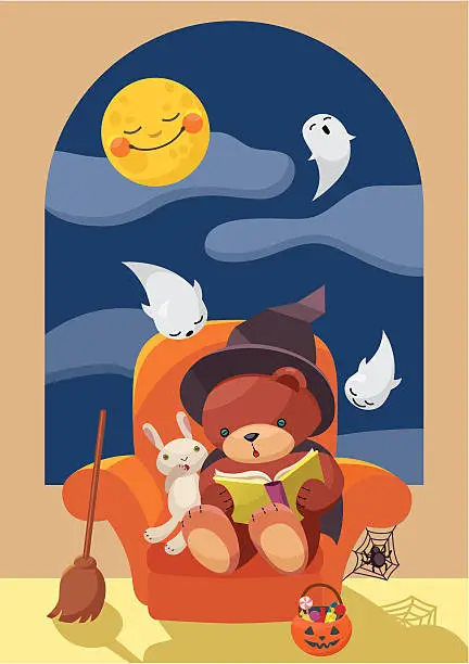 Vector illustration of Teddy Bear Series: Halloween Story