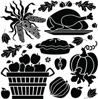 Vector design elements with a Thanksgiving feast theme.