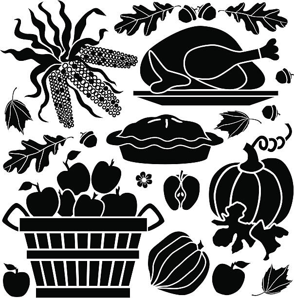 Thanksgiving feast Vector design elements with a Thanksgiving feast theme. thanksgiving holiday silhouettes stock illustrations