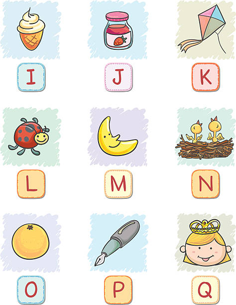 kreskówka alfabet i do q pobrania - education learning preschool letter q stock illustrations