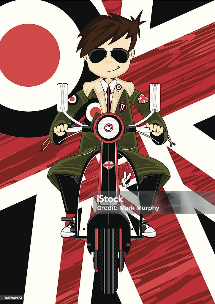 Cool Mod Boy in Parka on Scooter Vector illustration of a cool Mod style boy in a Parka jacket on his retro Scooter. Mod stock vector