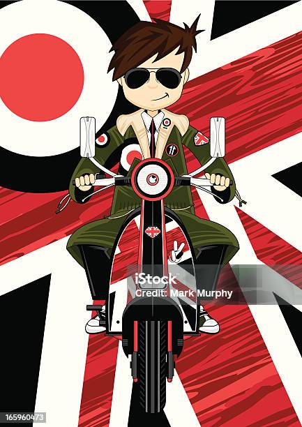 Cool Mod Boy In Parka On Scooter Stock Illustration - Download Image Now - Mod, 1960-1969, Adult