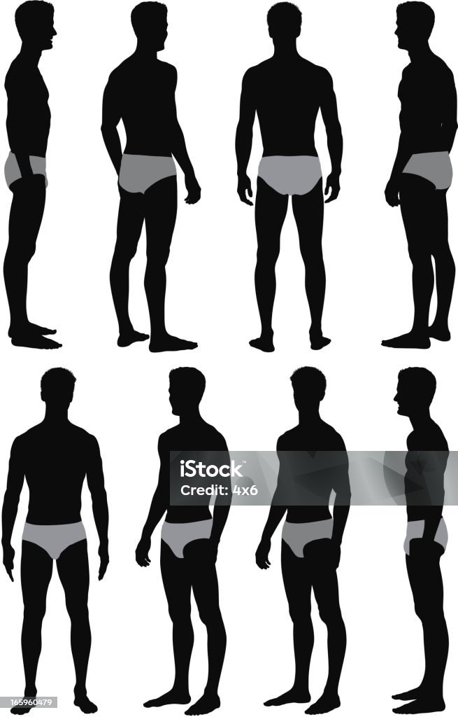 Múltiples imágenes de hombres posando en ropa interior - arte vectorial de Adulto libre de derechos