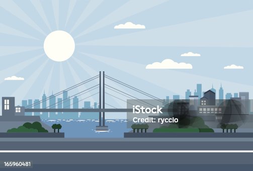 istock Bridge city - daylight, with skyscrapers, sea 165960481