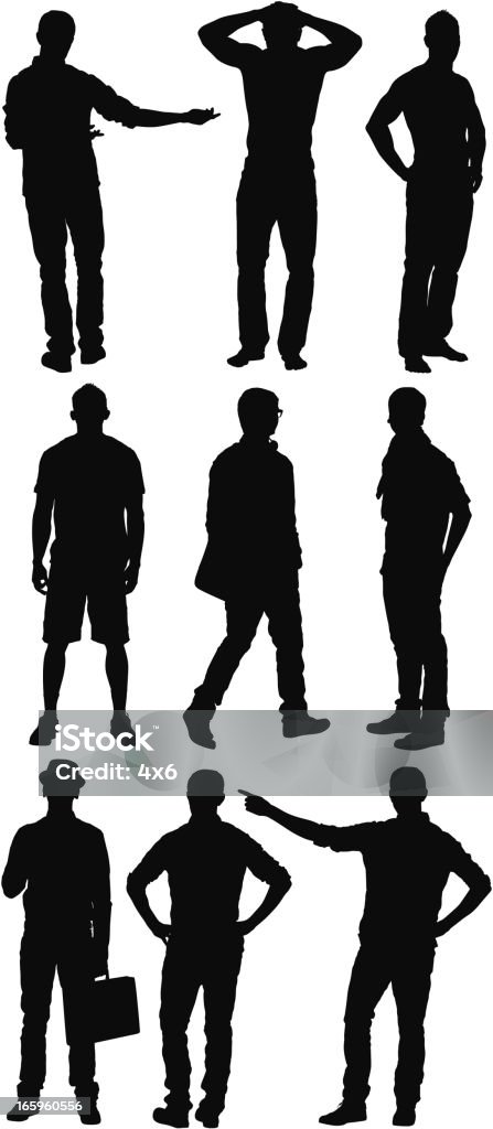 Nombreux silhouette de jeune homme - clipart vectoriel de Adulte libre de droits