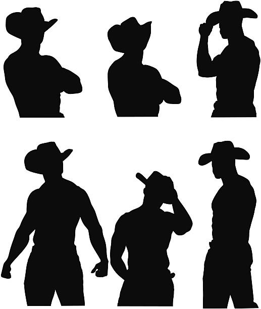 mehrere bilder von einer cowboy - cowboy hat wild west single object white background stock-grafiken, -clipart, -cartoons und -symbole