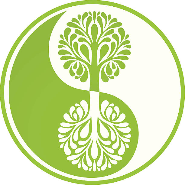 illustrazioni stock, clip art, cartoni animati e icone di tendenza di yin yang albero verde - yin yang symbol immagine