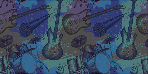 Musical Grunge Design Musical grunge design in a seamless pattern - vector illustrations bass guitar stock illustrations