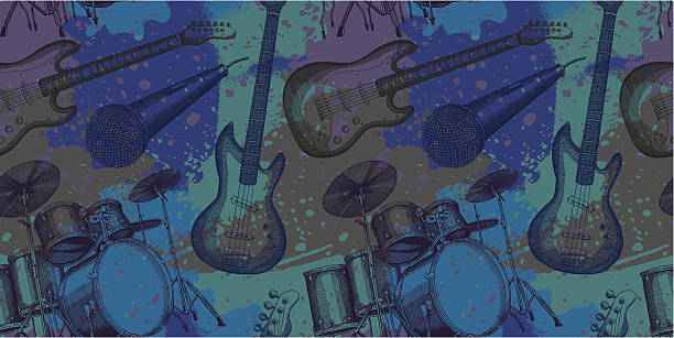 Musical Grunge Design Musical grunge design in a seamless pattern - vector illustrations bass guitar wallpaper stock illustrations